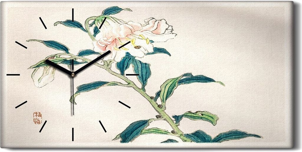 Wandbild Leinwand Bilder Wanduhr Geräuschlos 60x30 Malerei Asiatische Blumen - schwarze Hände