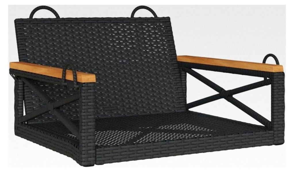 Hängesessel, Hängebank mit Befestigungsringen, Hängeschaukel für den Außenbereich, Schaukelbank aus Poly Rattan, Schwarz