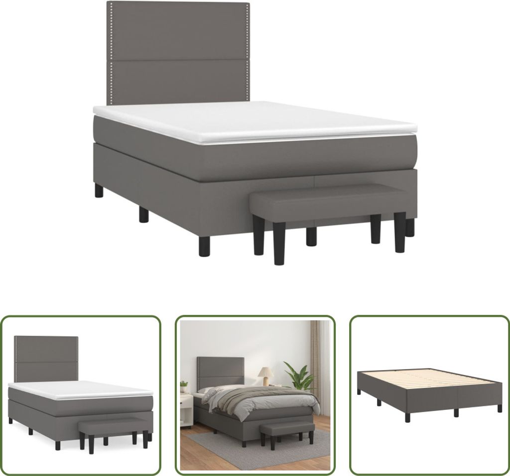 The Living Store Boxspringbett mit Matratze Grau 120x190 cm Kunstleder