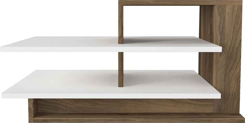 Table basse design Venüs avec rangement intégré blanc et noyer - 9