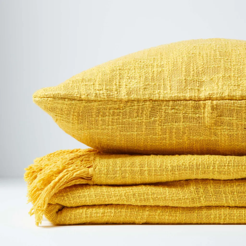 Homescapes Nirvana Couverture Coton Jaune Soleil 150x200 Design Slub - 6