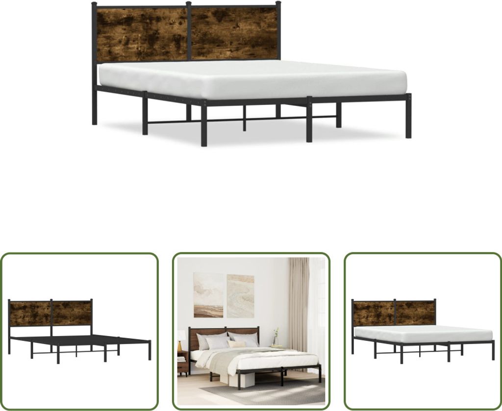 The Living Store Bettgestell mit Kopfteil Metall Produktbild 