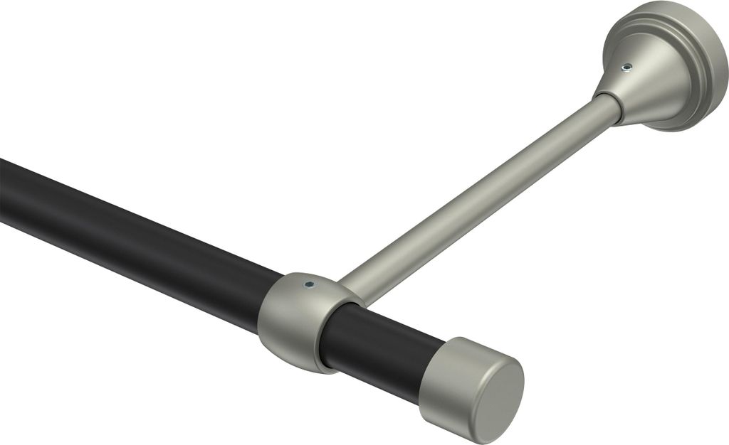 Interdeco Gardinenstange / Vorhangstange Schwarz / Chrom matt, Typ Primus Lucan (Kappe), 16 mm Ø 1-läufig, 140 cm