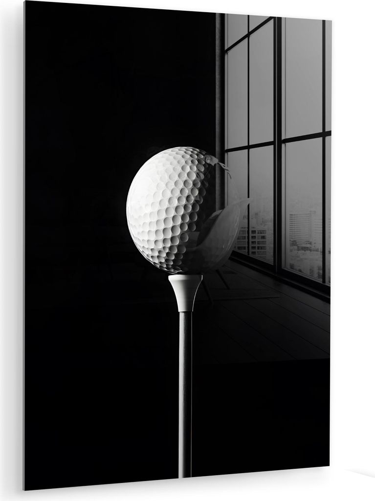 MuchoWow Glasbilder - Bilder auf Wandbild - Foto auf Glas Golfball - Minimalistisch - Weiß 60x80 cm Wanddekoration aus Glas - Acrylglasbild - Acry...