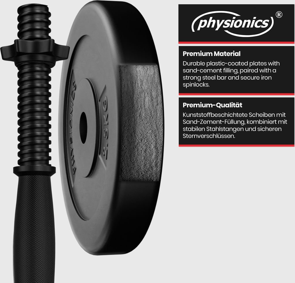 Physionics Kurzhantel Set 20kg - Verstellbare Hanteln Mit Sternverschlüssen