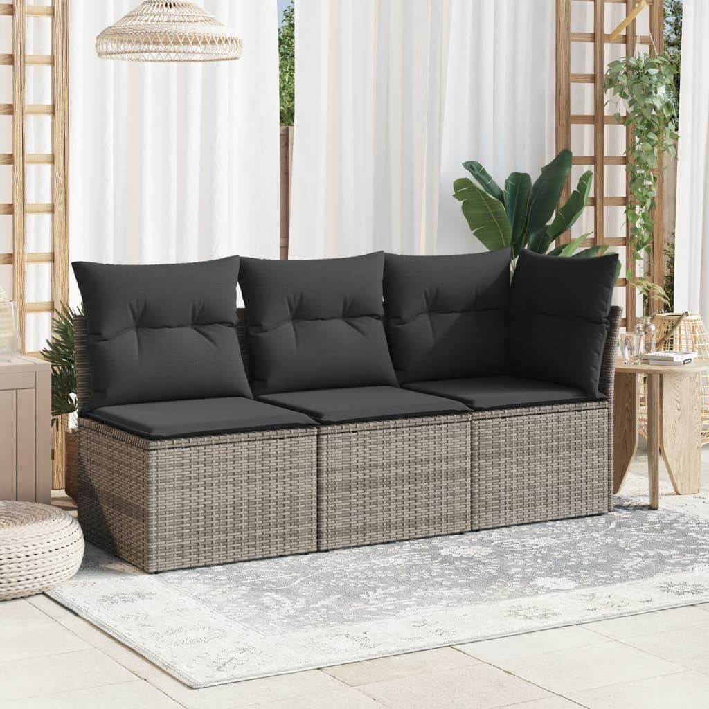 vidaXL Gartensofa mit Kissen 3-Sitzer Grau Poly Rattan Produktbild 2