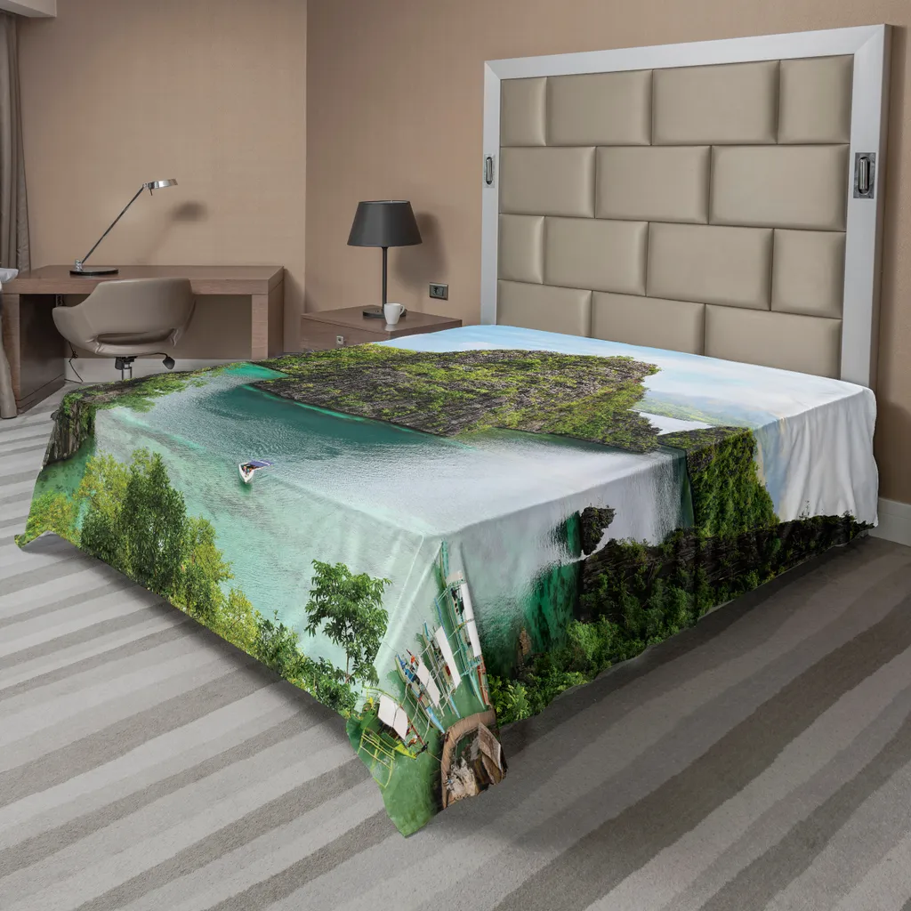 Drap de dessus doux motif Falaise et Nature Sauvage pour Grand Lit 1 pièce