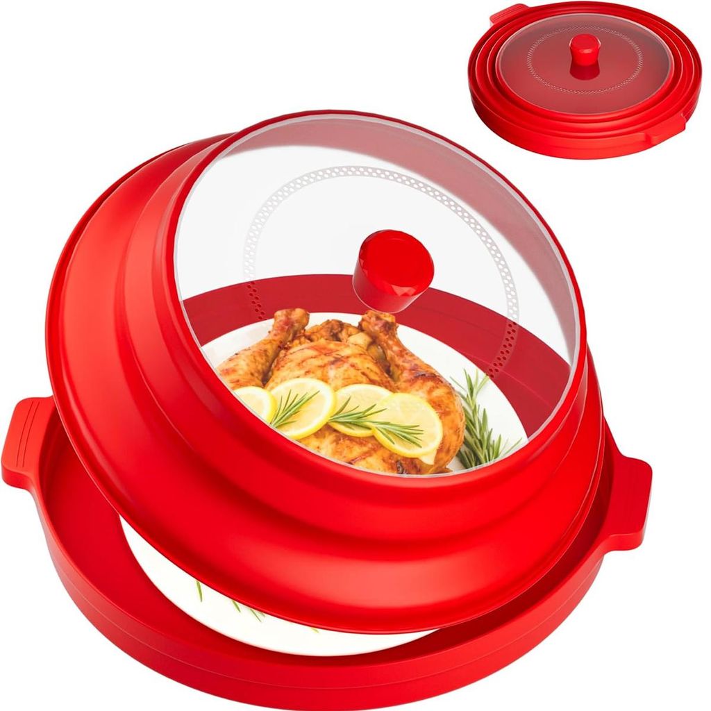 Mikrowellen-Deckel, verstellbar Mikrowellenabdeckung, faltbar, Küchenwerkzeug mit Hitzeschutzgriff, Silikon-Griff, Lebensmittelabdeckung,31*13cm