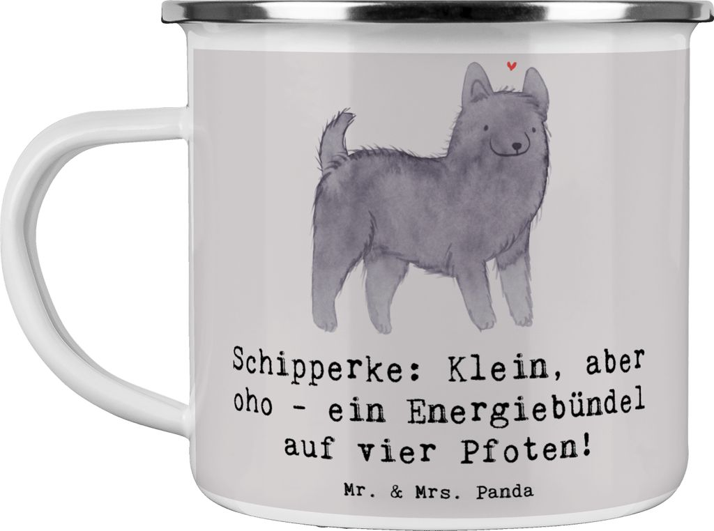 Mr. & Mrs. Panda Pott Schipperke Energie - Grau Pastell - Geschenk, Hunderasse, Emaille Tasse, Hundeliebhaber, becher, Teetasse, Hunderassen Beschr...
