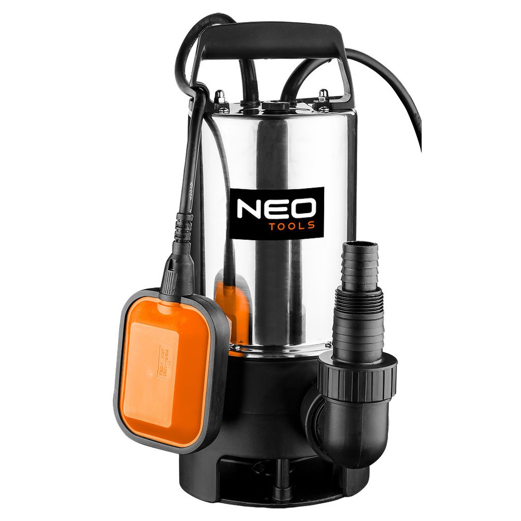 NEO TOOLS Schmutzwasser Tauchpumpe Edelstahl (18.000l/h Fördermenge, 9,5m Förderhöhe, 1100W, 25mm Korngröße) Schmutzwassertauchpumpe
