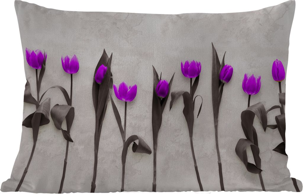 MuchoWow Outdoor Kissen - Blumen - Tulpen - Lila - 50x30 cm - Wetterfest - Lounge Kissen - Sofa kissen - Wohnzimmer Dekoration