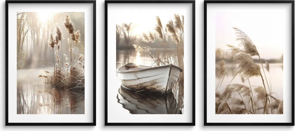 Set 3 Stampe Boho Lago e Pampa 50x70cm | Quadri Natura per Soggiorno