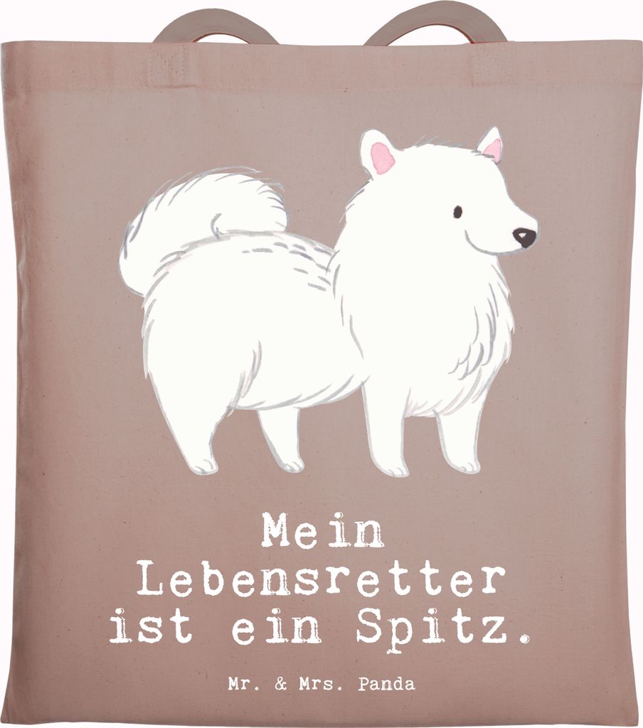 Mr. & Mrs. Panda Schultasche Spitz Lebensretter - Braun Pastell - Geschenk, stoff shopper, Shopping Tasche, Baumwollbeutel, Jutebeutel, Tote Bag