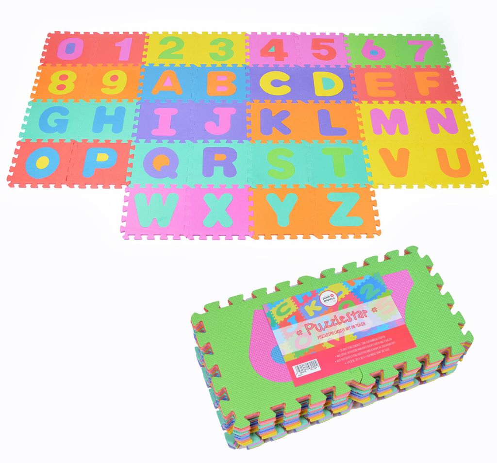 PUZZLESTAR EVA Puzzlematte 30x30x1 86tlg/Set mit Zahlen und Produktbild 
