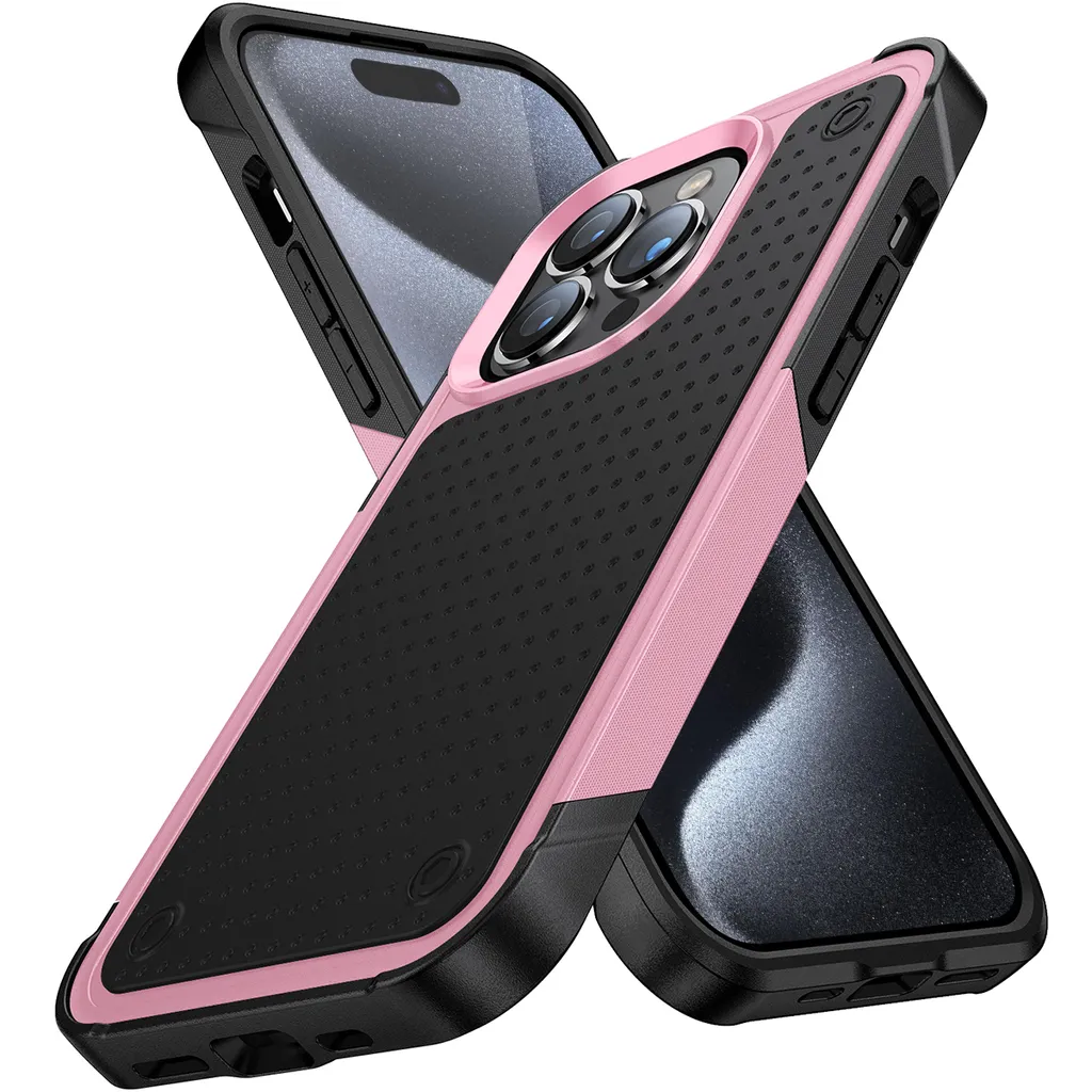Custodia per iPhone 15 Pro Max, qualità militare, custodia ibrida antiurto 2in1 in PC rigido e TPU morbido rosa nero