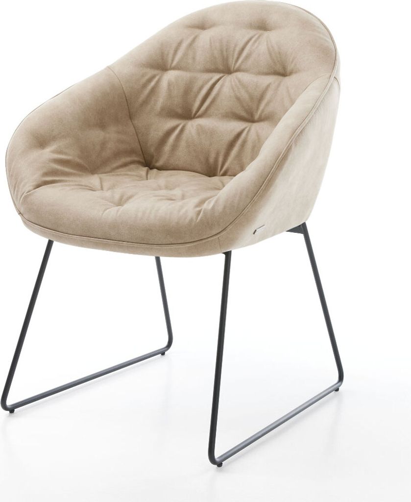 DELIFE Esszimmerstuhl Gaio-Flex Mikrofaser Beige Vintage Kufengestell Schwarz