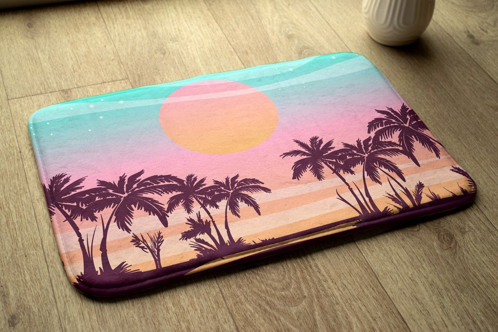 Badteppich Saugfähige - Badezimmer Teppich - Rutschfester Badvorleger Badematte - 75x45 cm - Tropischer Strand