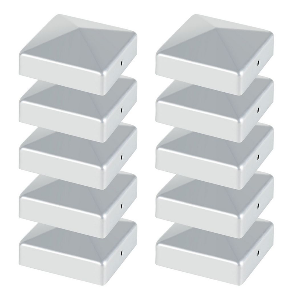 10x Pfostenkappe Zaunpfahl Abdeckung Pfostenkappe Pyramide Abdeckkappe 71x71mm Silber