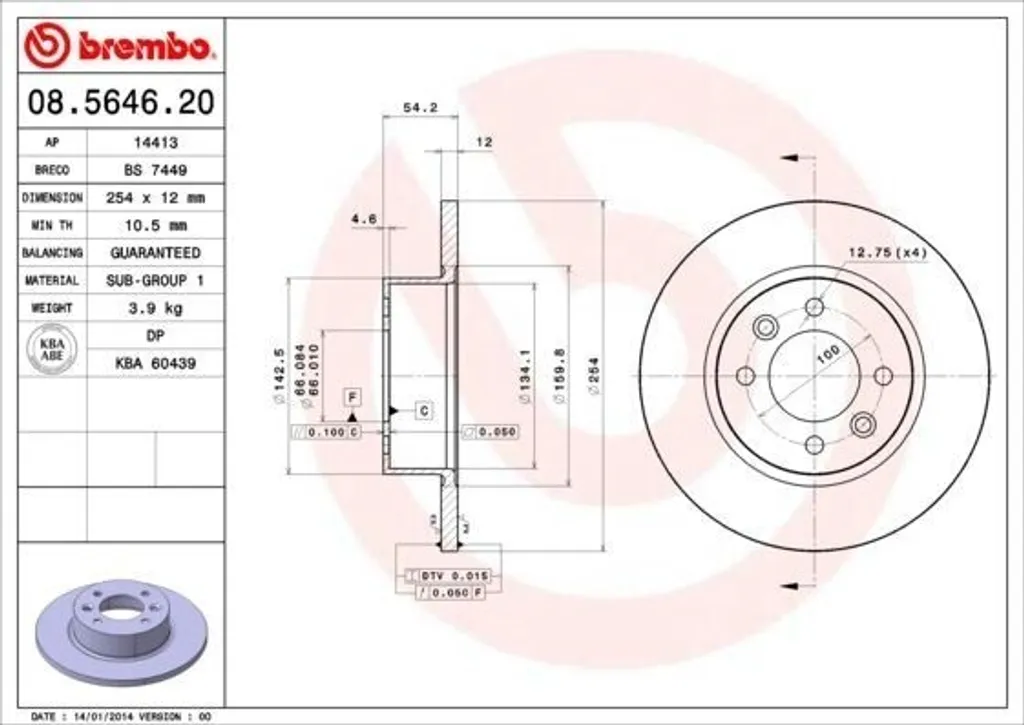 Brembo 08.5646.20 Disque de frein haute résistance 7700715166