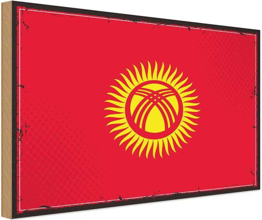 vianmo Holzschild 12x18 cm Kirgisistans Kyrgyzstan Flagge Fahne Wappen