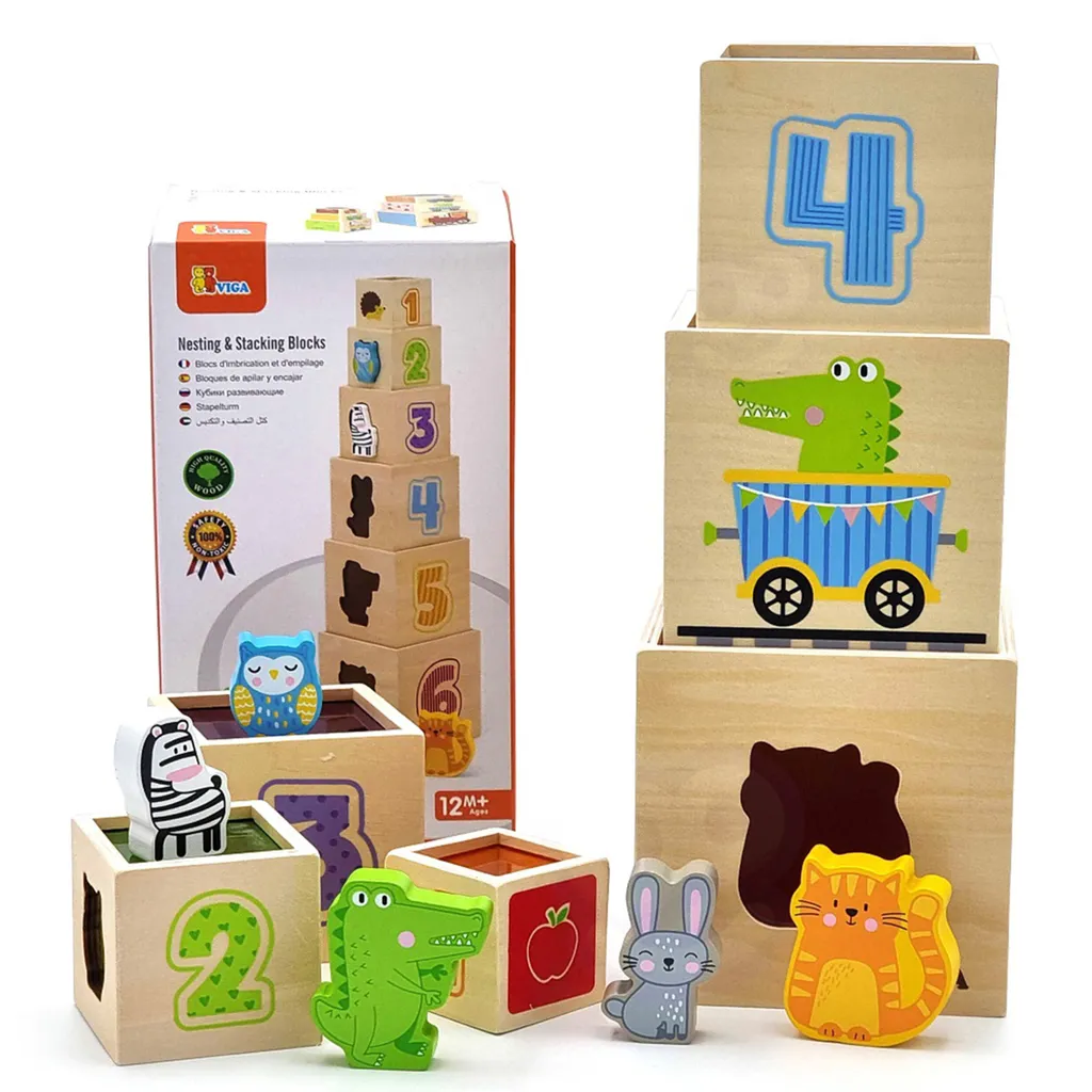 Blocs à Empiler en Bois Naturel : Pyramide Montessori Viga 6 Pièces