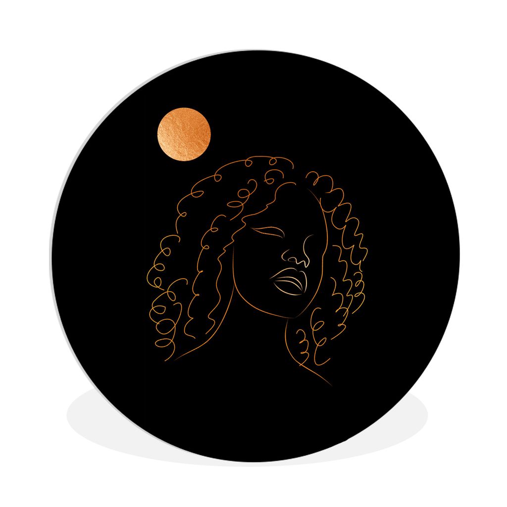 MuchoWow Rundes Wandbild - Runde Bilder Frau - Mond - Strichzeichnung - Gold Ø 90 cm Kreis Wanddekoration Kunststoff - Wandkreis - Wandschmuck -...