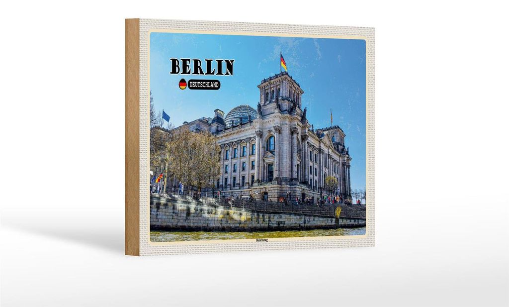 Holzschild Städte Berlin Reichstag Politik Architektur 18x12 cm