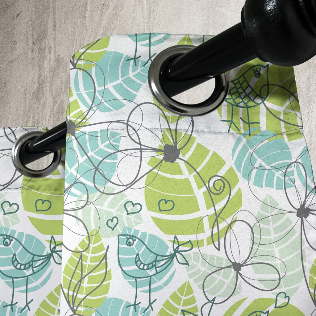 ABAKUHAUS Astratto Tenda in Microfibra, Sfumatura di Colore Effetto Isolato Fiore Petalo Stelo Forms Digital Art, Pannelli Set di 2 per Trattamenti Finestra, 150 cm x 245 cm, Verde Salvia