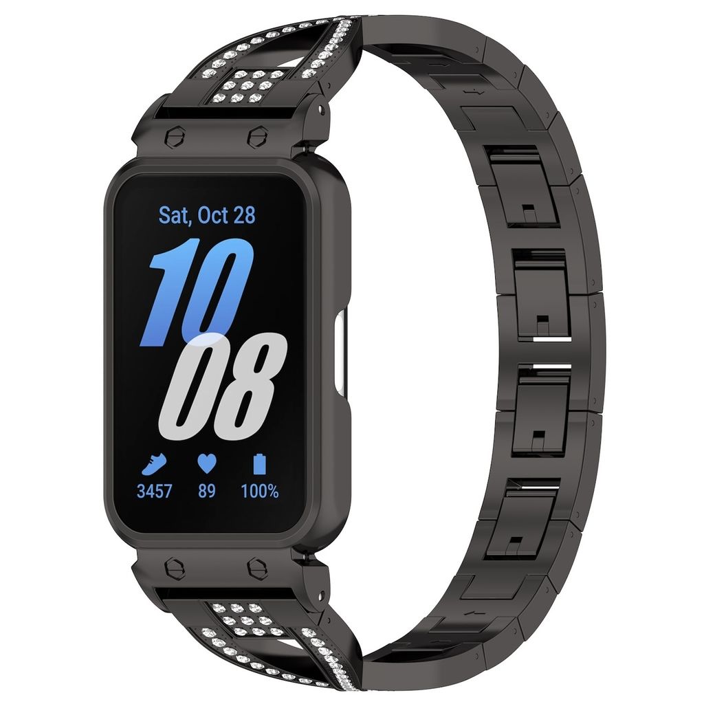 Für Samsung Galaxy Fit 3 Edelstahl Diamant Design mit integriertem Gehäuse Ersatz Armband Schwarz
