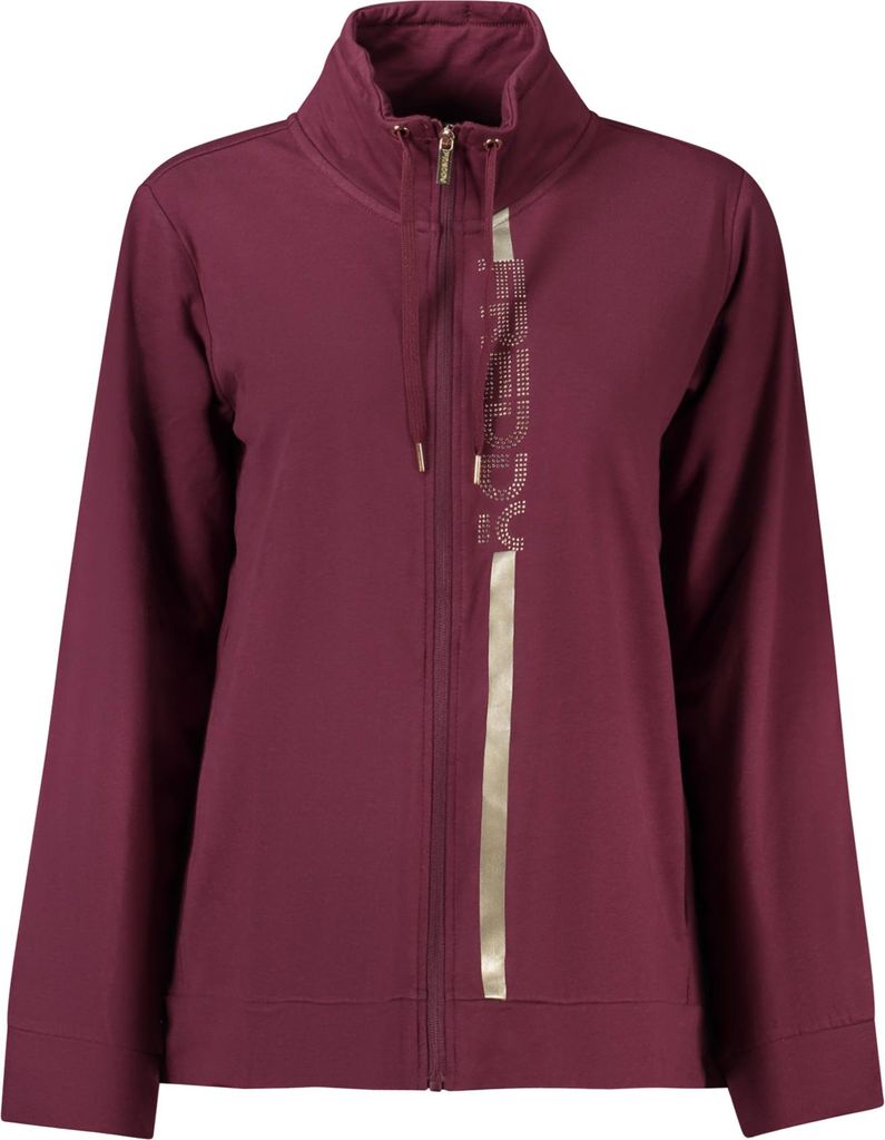 Lila Damen Langarm-Sweatshirt mit Reißverschluss und Strassdetails