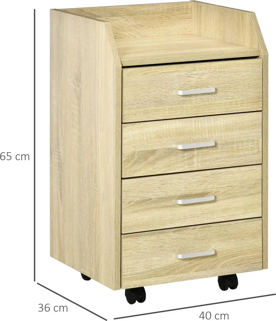 Caisson de rangement mobile pour télétravail 4 tiroirs bois 40 cm large