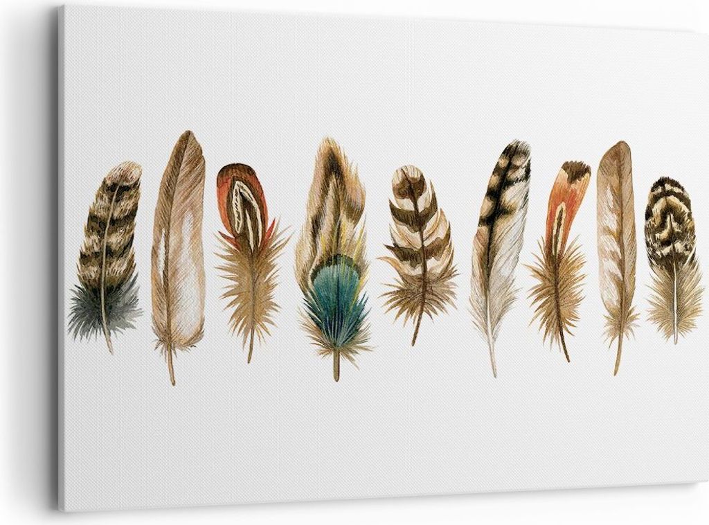 Bild auf Leinwand - Leinwandbild - Einteilig - Weiß Hintergrund Federn - 100x70cm - Wand Bild - Wanddeko - Wandbilder - Leinwanddruck - Bilder - W...