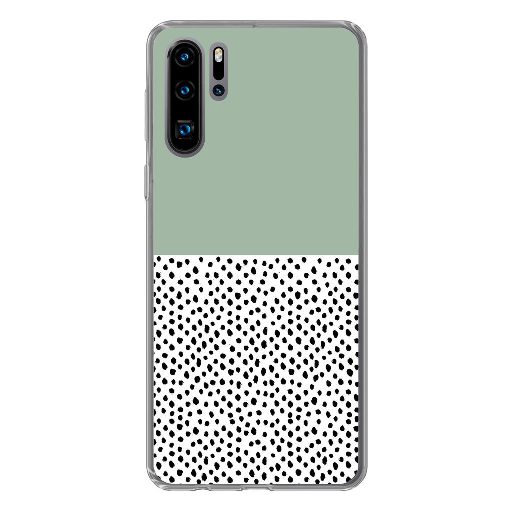 MuchoWow Handyhülle Schutzhülle Hülle für Huawei P30 Pro Polka dots - Grün - Schwarz Silikon Softcase Handy Hülle - Schutzdeckel