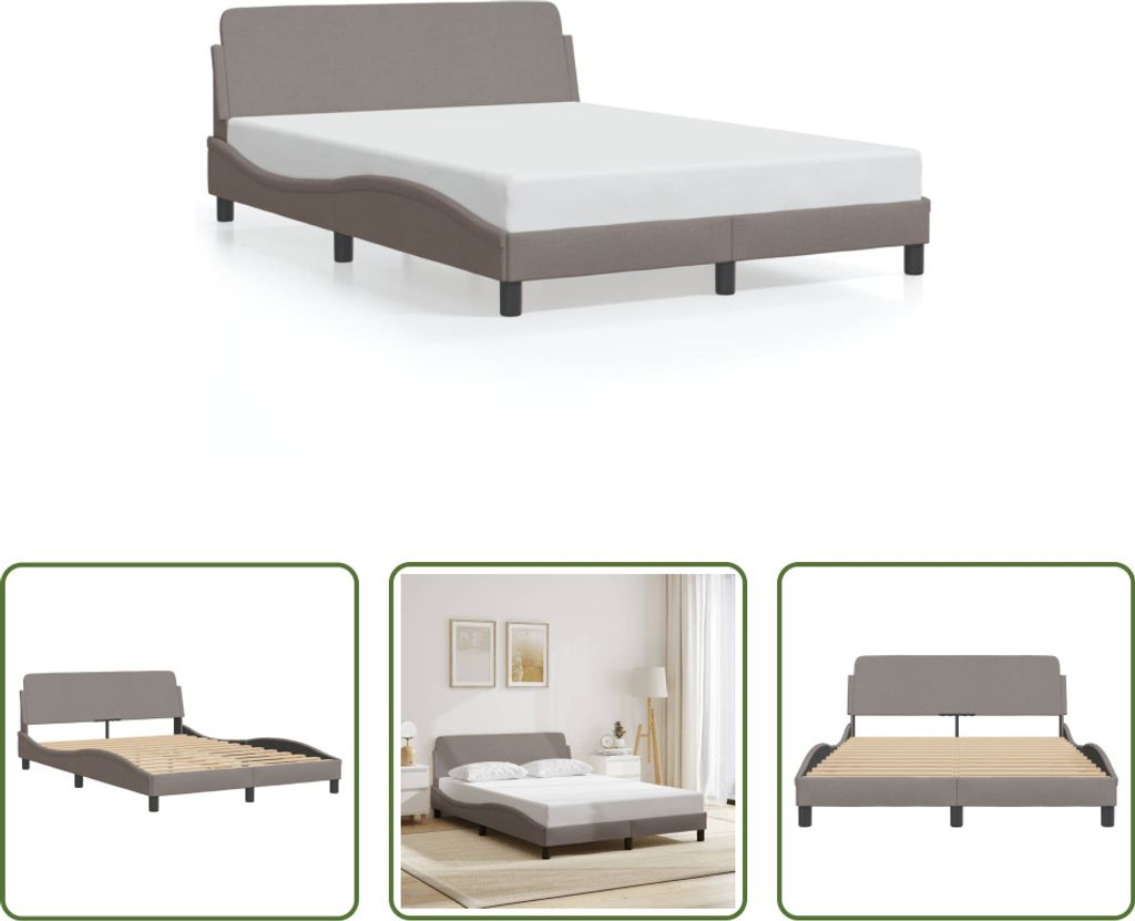 The Living Store Bettgestell mit Kopfteil Taupe 140x200 cm Stoff