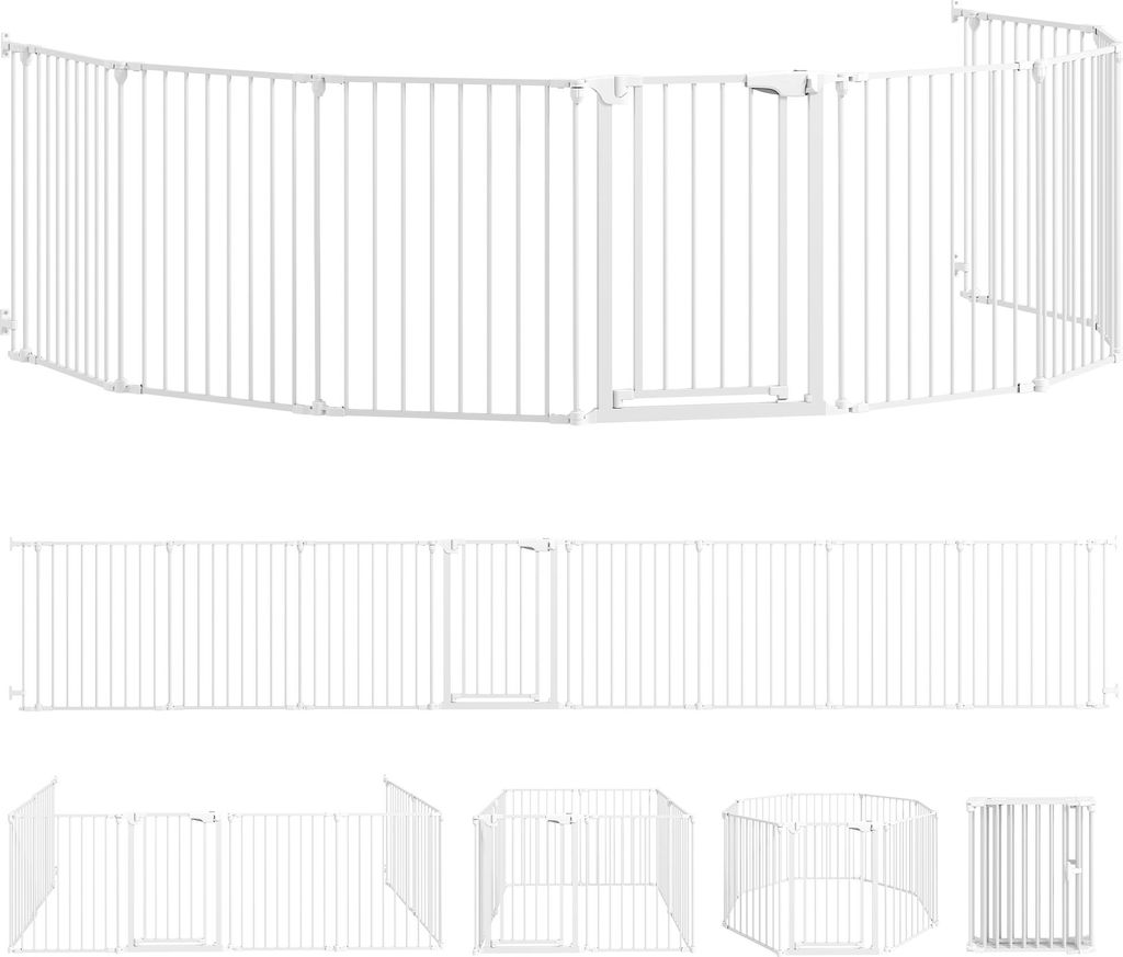 Haustierzaun, 8-Panel-Barriere mit Tür, faltbar, für kleine & mittelgroße Hunde, Kunststoff, Kohlenstoffstahl, Weiß