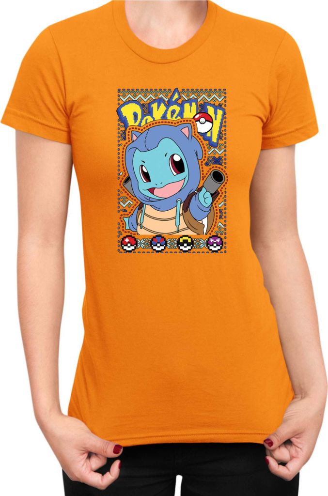 Damen T-Shirt Japan Manga Anime Comics Pokemon 046, Lady XS / Orange