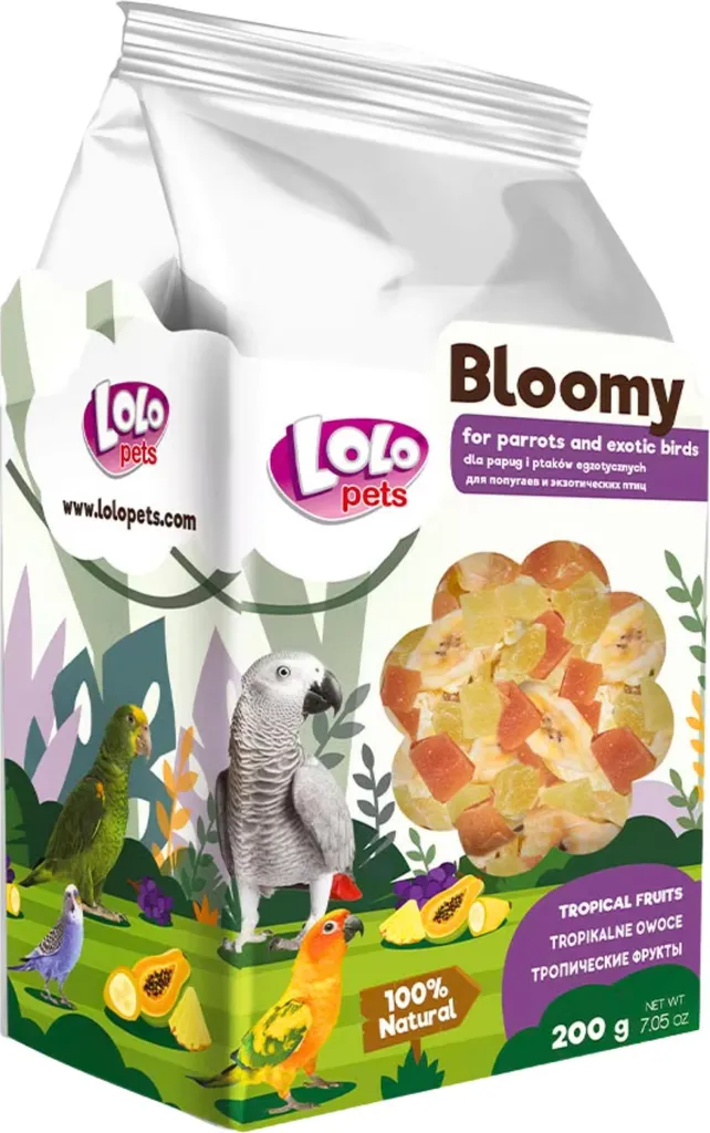 LoLo Pets Bloomy Frutta tropicale per pappagalli e uccelli esotici 200g