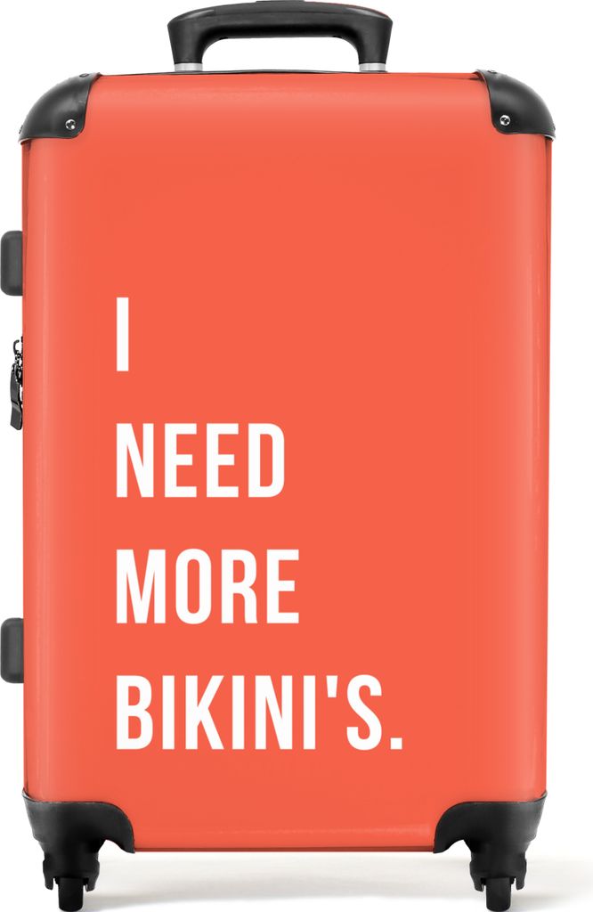 NoBoringSuitcases.com Großer Koffer - Ich brauche mehr Bikinis - Zitat - Orange - Kombinationsschloss TSA - Hartschalen Trolley 4 Rollen - 72 li...
