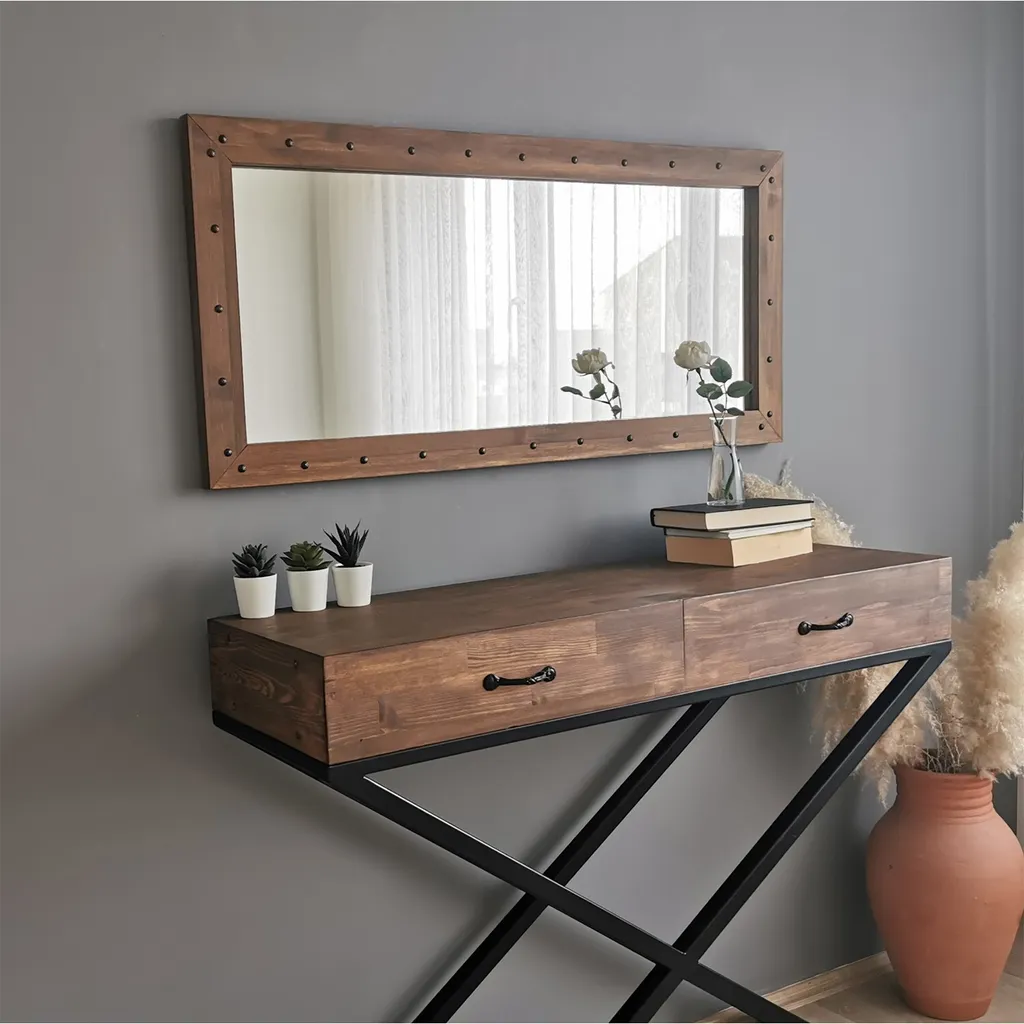 Grand miroir décoratif vertical rectangulaire bois noyer 50x110cm Skye - 5