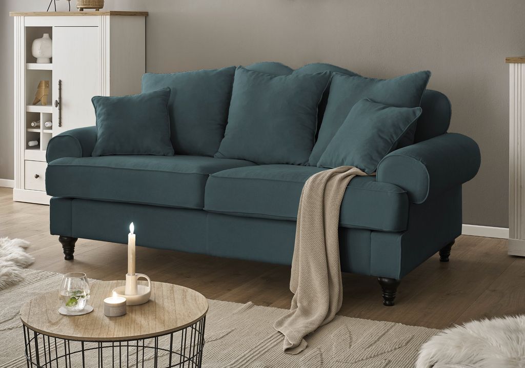 Sofa "Adelina" in blaugrün Landhaus Couch 3-Sitzer 200 cm