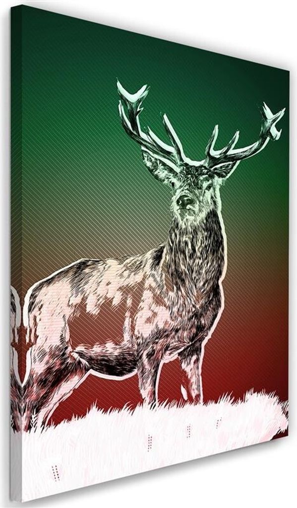 Leinwandbild abstrakte rehe im schnee 60x90 cm Feeby grün wandbild bereit zum aufhängen