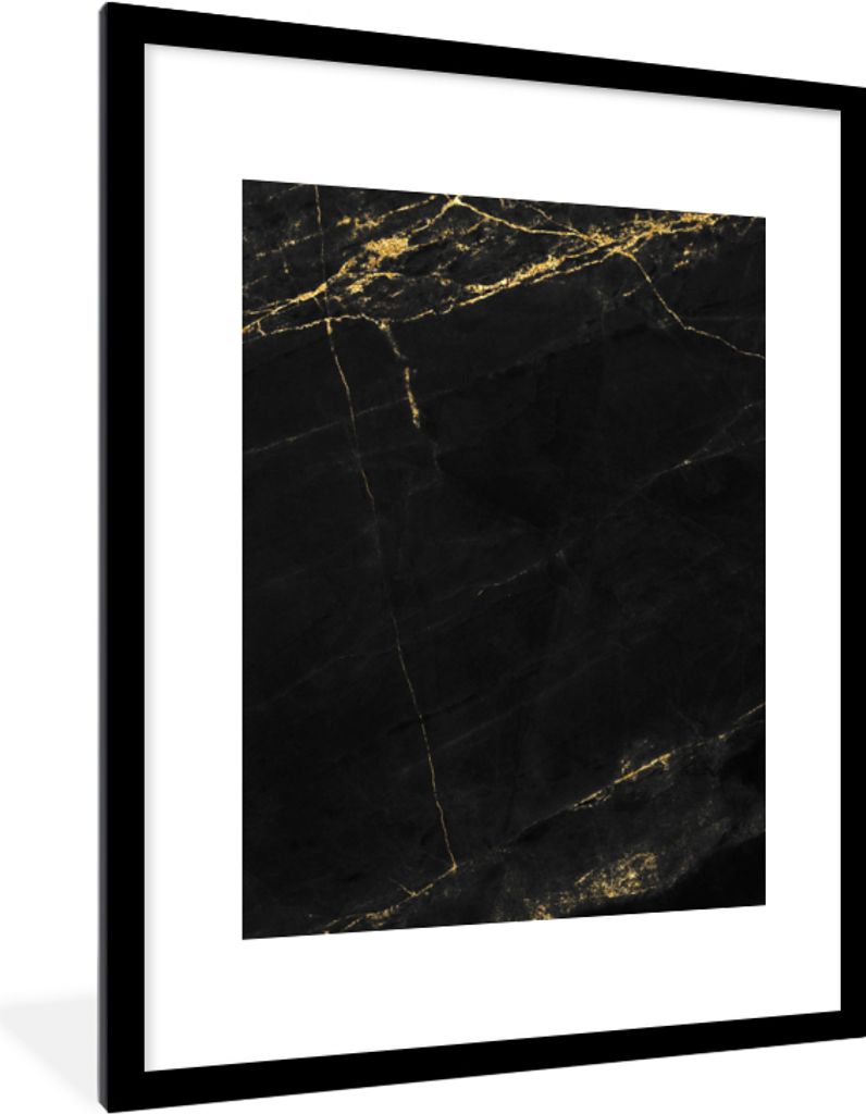 MuchoWow Gerahmtes Poster Marmor - Schwarz - Gold - Chic - Marmoroptik - Design 60x80 cm - Poster mit Schwarzem Bilderrahmen Wandposter Rahmen Fo...