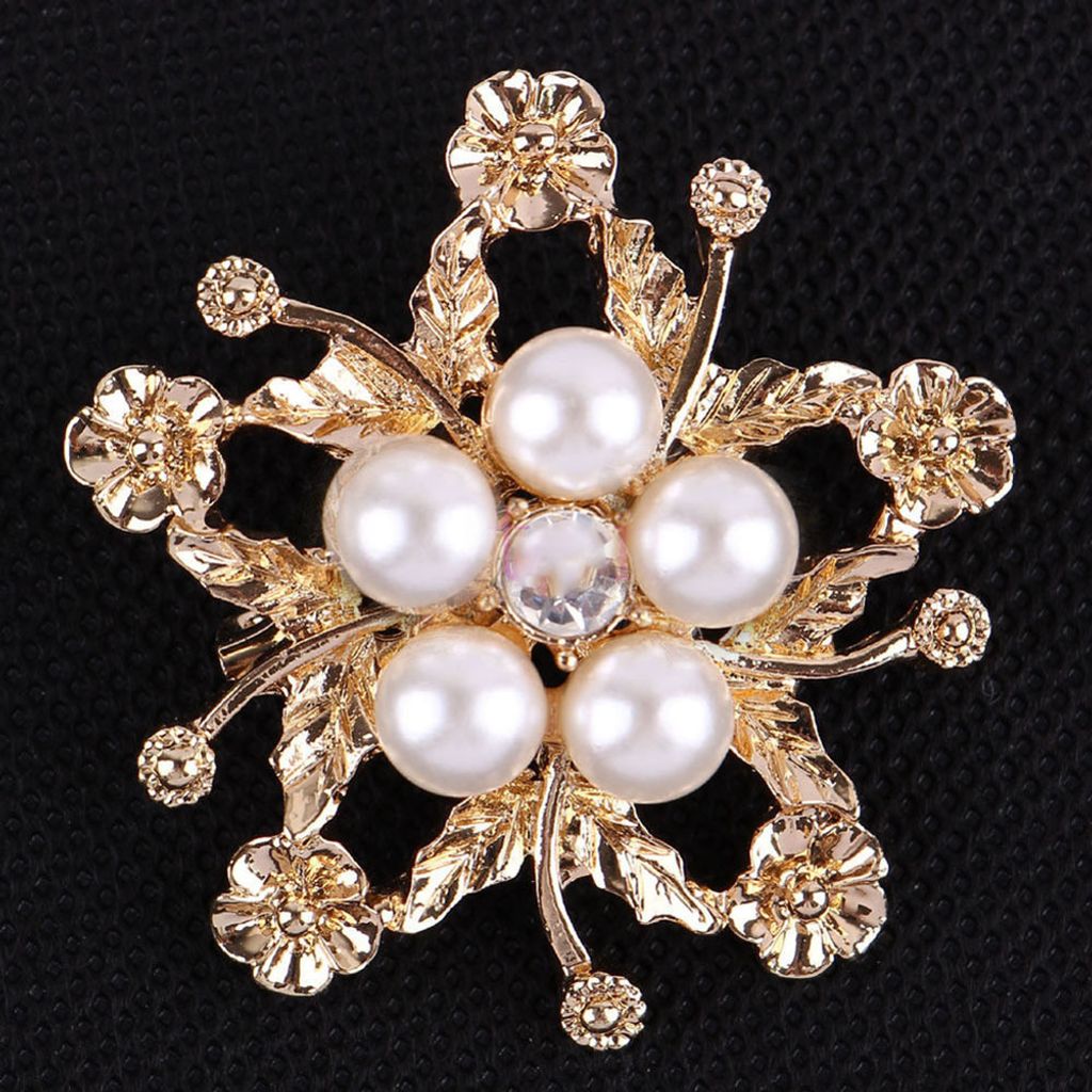 Brosche mit Strasssteinen, Kunstperle, Blumenbrosche, Blumenstrauß, Hochzeit, Brautschmuck-Gold