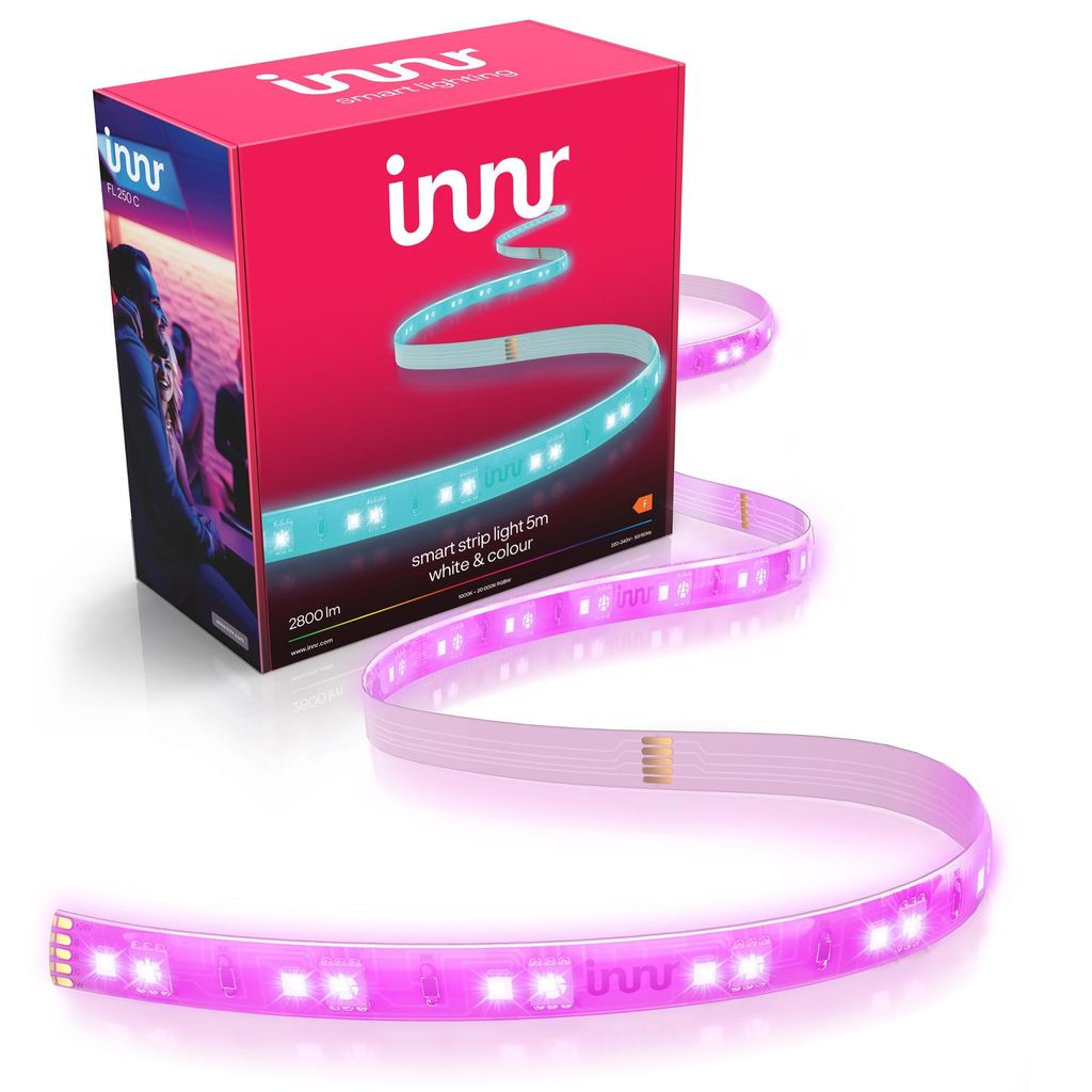 Innr LED Strip Zigbee, kompatibel mit Hue*, Premium RGBW Weiß & Farbe, extra hell 2800 lm, tief dimmbar, LED Beleuchtung, Lightstrip, 5 m