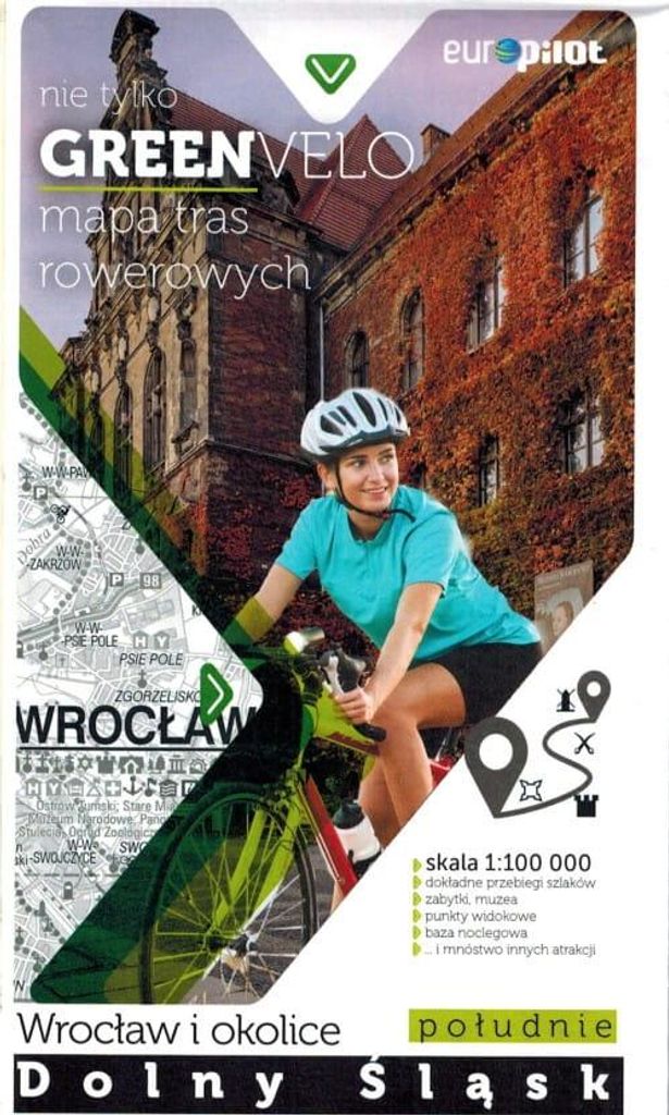 Breslau und Umgebung, südlicher Teil. Niederschlesien. Touristische Karte der Radwege. Nicht nur Green Velo. Euro Pilot.