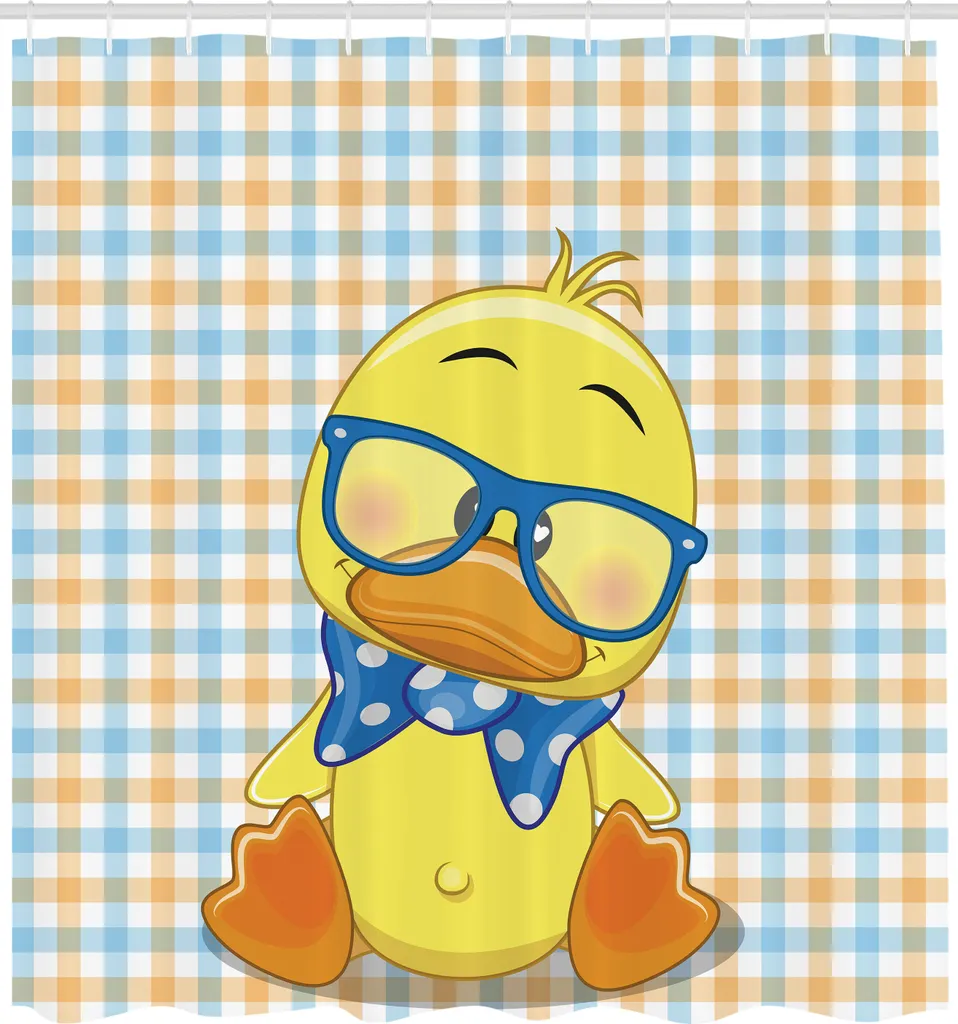 Rideau de Douche Anti-Moisissure Motif Canard Hipster Orange et Jaune XL