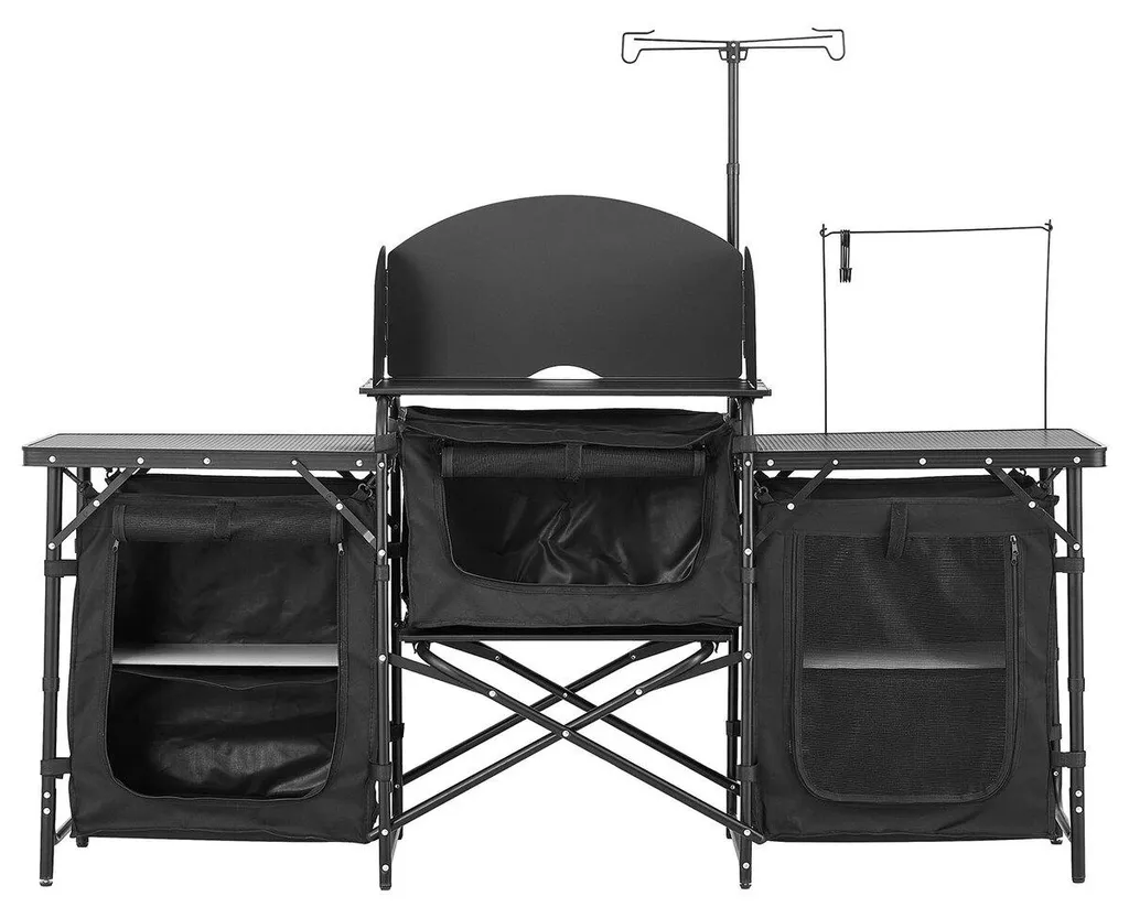 Meuble de camping multifonction avec station de cuisson et rangements