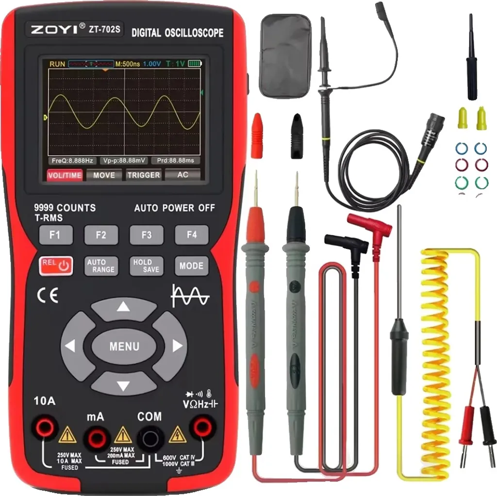 Oscilloscope 10 MHz avec batterie et fonction multimètre DMM écran couleur