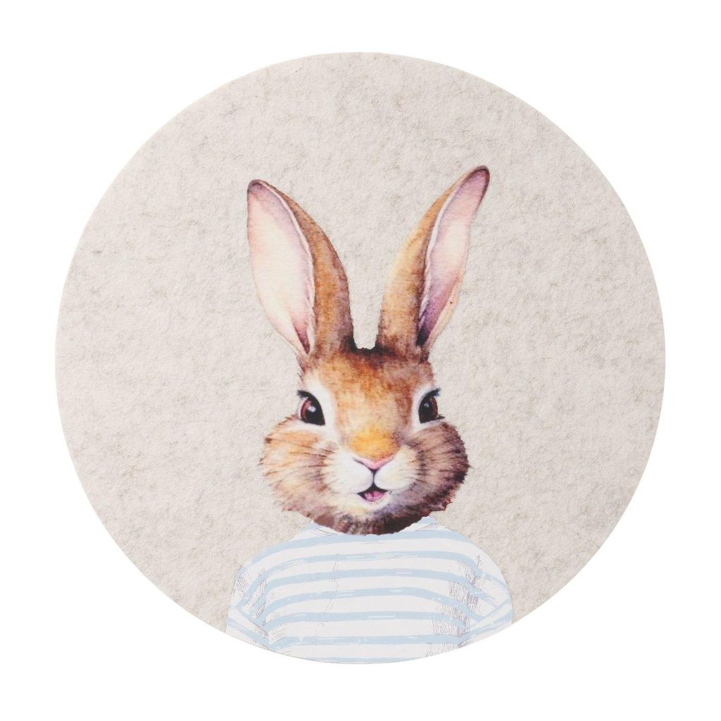 Tischset Hase Jonas Rund Beige Hellblau 4er Set Platzset Polyester