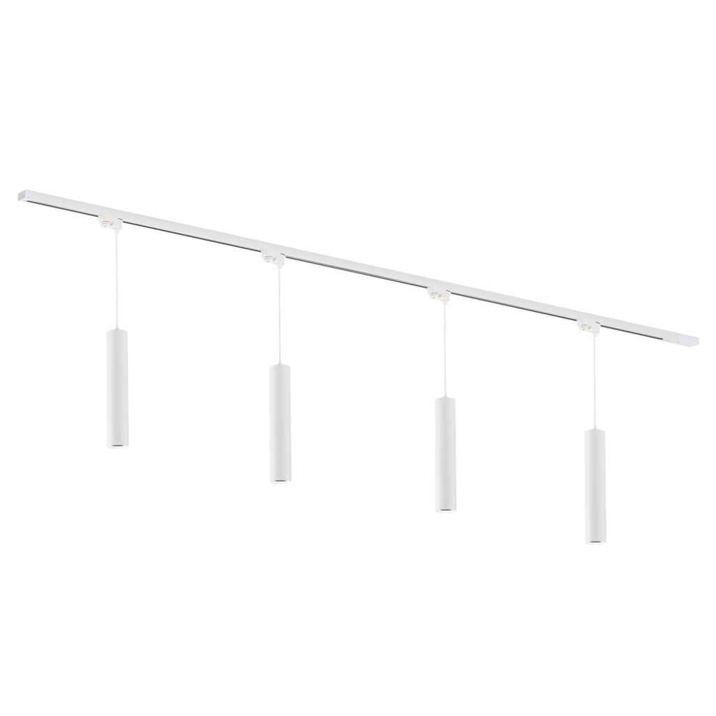 Qub Focus III - 1-Phasen Schienensystem - 200cm - 4 Pendelleuchten - Weiß - LED-kompatibel